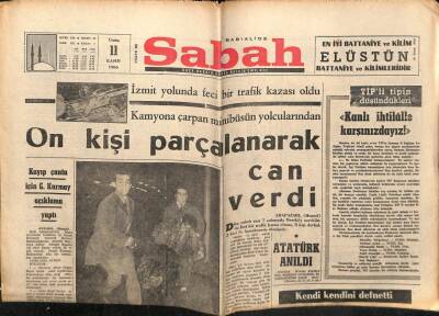 Sabah Gazetesi 11 Kasım 1966 - 10 Kişi Parçalanarak Can Verdi GZ64040 - 2