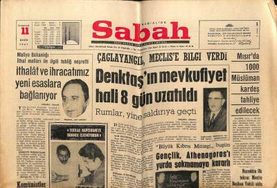 Sabah Gazetesi 11 Kasım 1967 - Rauf Denktaşın Mevkufiyeti Uzatıldı GZ64012 - 1