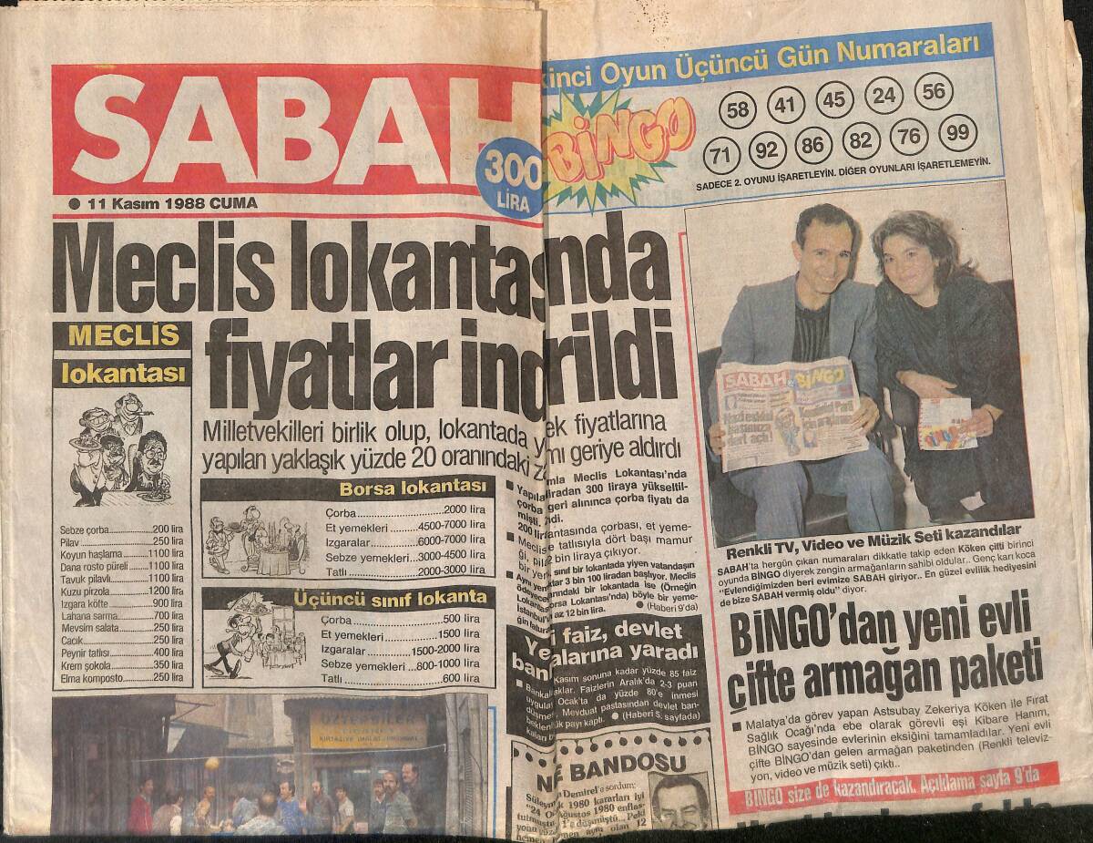 Sabah Gazetesi 11 Kasım 1988 - CimBom'un Zafer Gecesi - Raquel Welch'in Rahmini Aldılar GZ152330 - 1