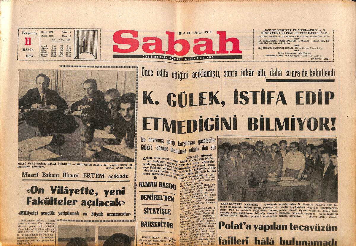Sabah Gazetesi 11 Mayıs 1967 - Alman Basını Demirel'den Sitayişle Bahsediyor - Kral Hüseyin Şah'ın Davetlisi GZ150190 - 1
