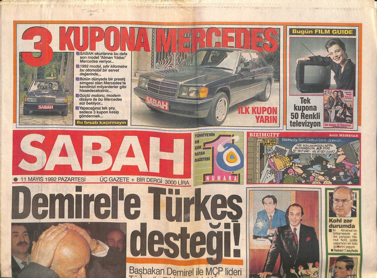 Sabah Gazetesi 11 Mayıs 1992 - İçişleri Bakanı Karakol Denetledi - Demirel'e Türkeş Desteği GZ157901 - 1