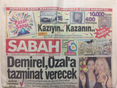 Sabah Gazetesi 11 Nisan 1992 - Demirel Özala Tazminat Verecek GZ27393 - 1
