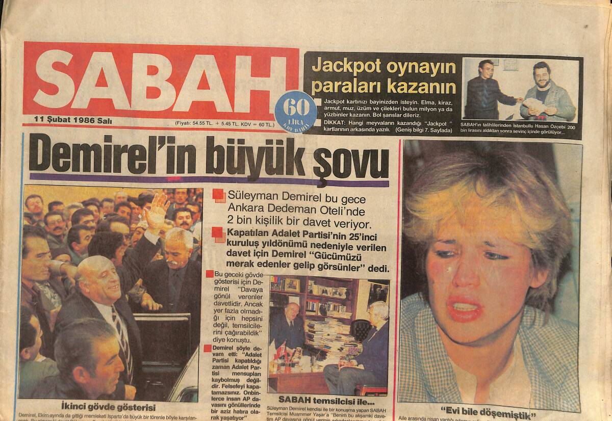 Sabah Gazetesi 11 Şubat 1986 - Kedi Kız Türkiye'yi Sevdi - Kadir İnanır: Artist Olmak İsteyen Gençler Aldatılıyor GZ154665 - 1
