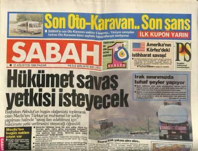 Sabah Gazetesi 12 Ağustos 1990 - Saddam Hüseyinin Beş Dublörü Var GZ89076 - 1
