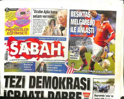 Sabah Gazetesi 12 Ağustos 2013 - İsrailde Bizans Hazinesi Bulundu - Irakta Bayram Katliamı 80 Ölü GZ98474 - 1