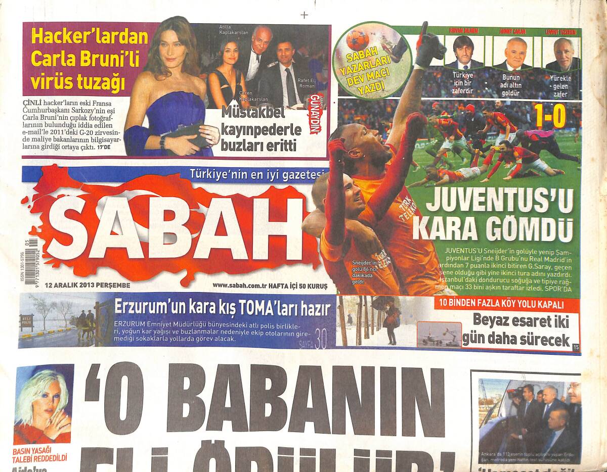 Sabah Gazetesi 12 Aralık 2013 - Galatasaray Juventus'u Kara Gömdü - Ajda Pekkan'a Tazminat Davası GZ136741 - 1