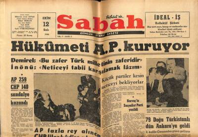Sabah Gazetesi 12 Ekim 1965 - Hükümeti AP Kuruyor GZ63986 - 1
