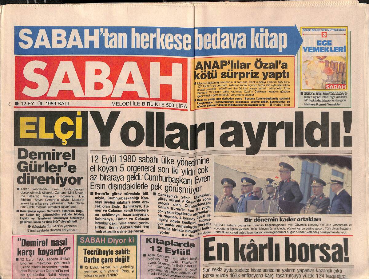 Sabah Gazetesi 12 Eylül 1989 - Sibel Can Kaset Afişi - Demirel Gürler'e Direniyor GZ150474 - 1