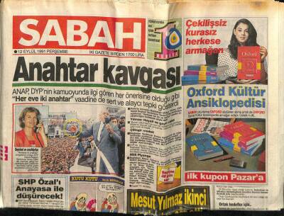 Sabah Gazetesi 12 Eylül 1991 - Doğum Günü Hediyesi GZ56618 - 1