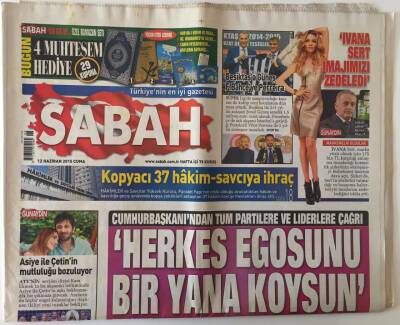 Sabah Gazetesi 12 Haziran 2015 - Cumhurbaşkanından Tüm Partilere Ve Liderlere Çağrı Herkes Egosunu Bir Yana Koysun GZ26970 - 1