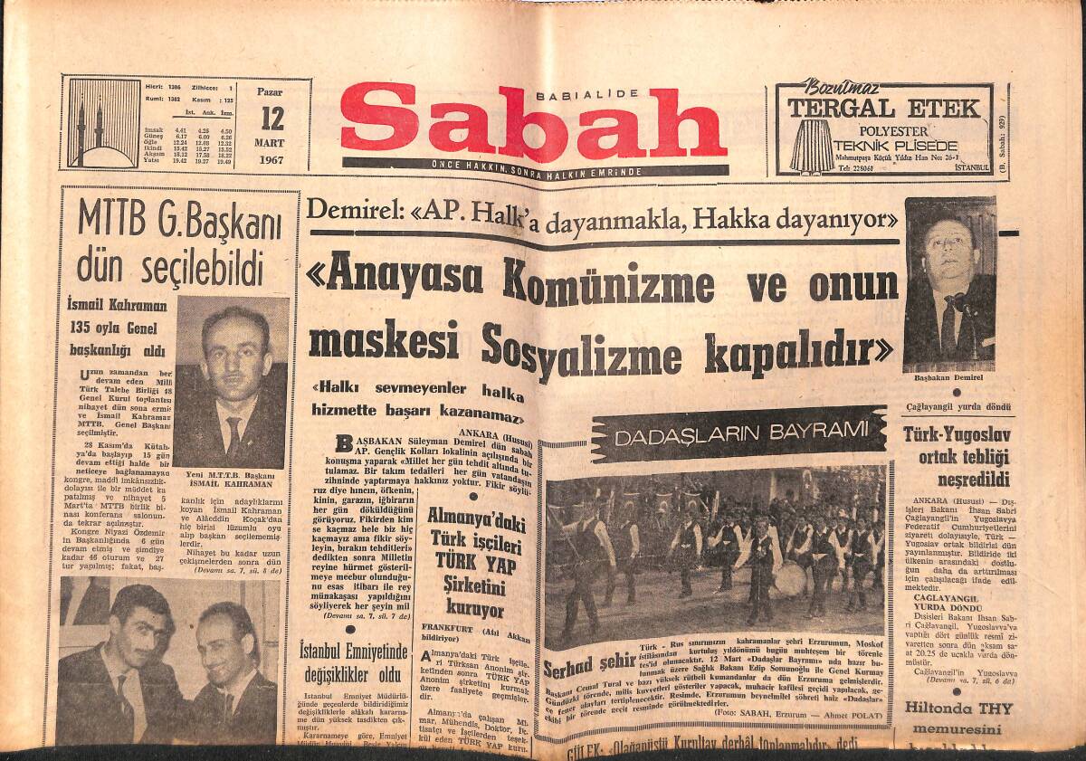 Sabah Gazetesi 12 Mart 1967 - Gangster Yılmaz İstanbul'a Geldi - Necip Fazıl Polatlı'da GZ149739 - 1