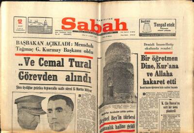 Sabah Gazetesi 12 Mart 1969 - Ve Cemal Tural Görevden Alındı GZ63888 - 2