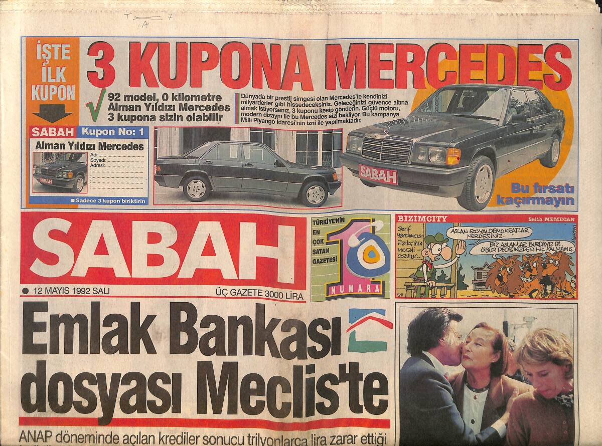 Sabah Gazetesi 12 Mayıs 1992 - PKK Lideri Saddam Kıbrıs'a Gitti - Efes Şampiyon GZ157898 - 1
