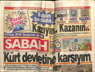 Sabah Gazetesi 12 Nisan 1992 - Doğum Günü Hediyesi GZ56590 - 1