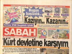 Sabah Gazetesi 12 Nisan 1992 - Mitterand: Kürt Devletine Karşıyım - Rıdvan'dan Özür GZ3392 - Gökçekoleksiyon