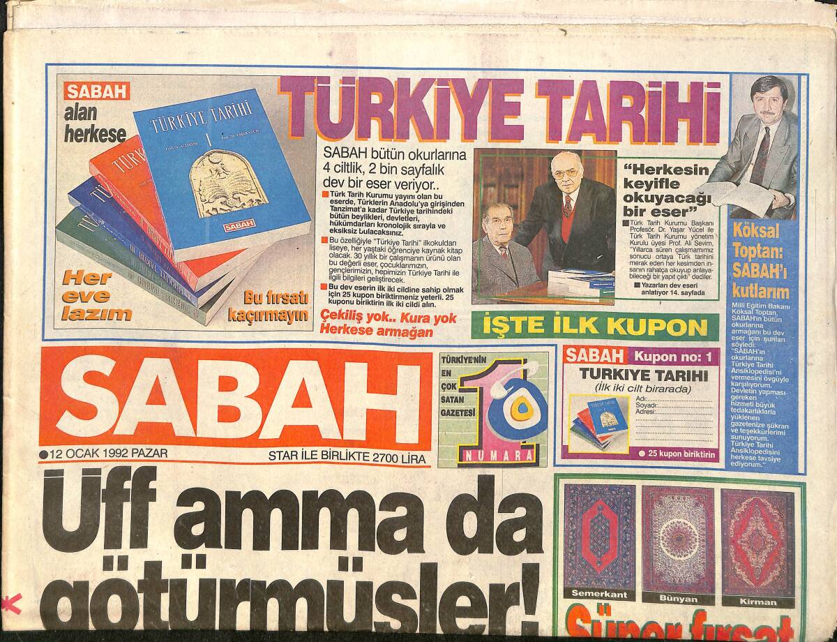 Sabah Gazetesi 12 Ocak 1992 - Fener'de İsyan - Nazmiye Hanım Göz Kamaştırdı GZ3792 - 1