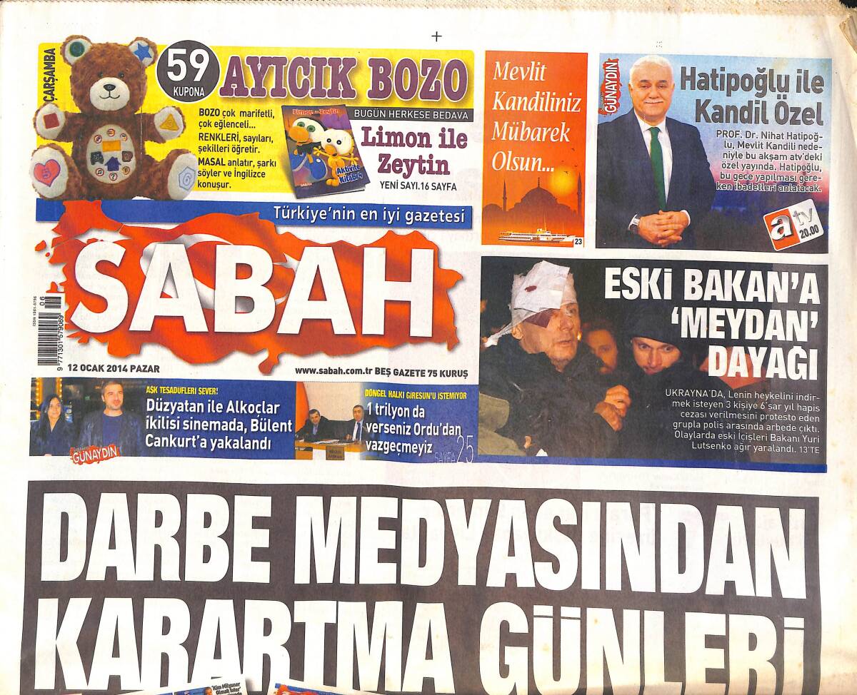 Sabah Gazetesi 12 Ocak 2014 - Darbe Medyasından Karartma Günleri - Polise Biber Gazı Davası - Mahmut Uslu G.Saray'ı Saymadı GZ136645 - 1