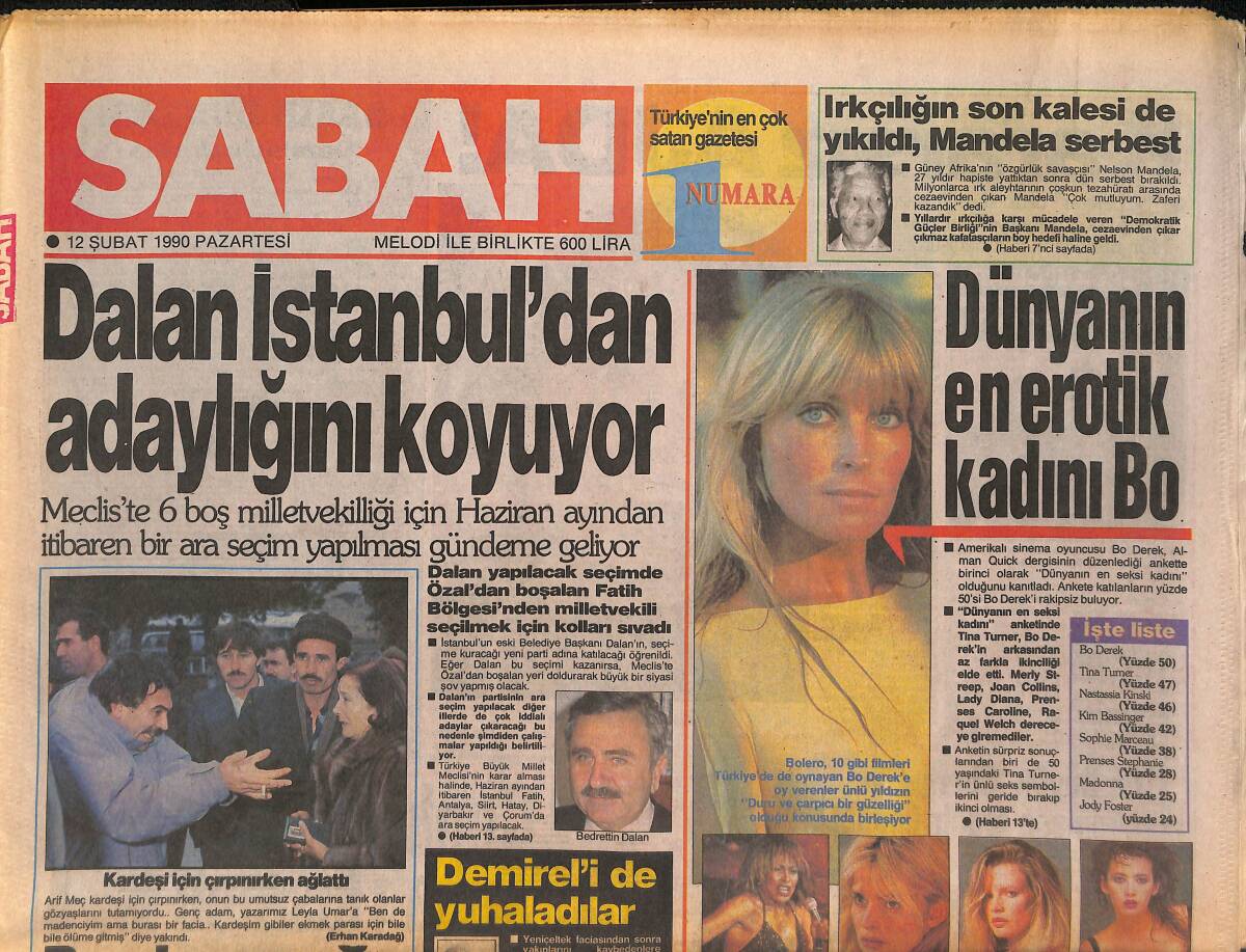 Sabah Gazetesi 12 Şubat 1990 - Dalan İstanbul'dan Adaylığını Koyuyor - Fatma Girik'in En Mutlu Günü GZ132954 - 1