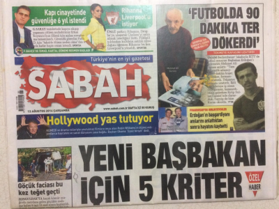 Sabah Gazetesi 13 Ağustos 2014 - Yeni Başbakan İçin 5 Kriter GZ27974 - 1