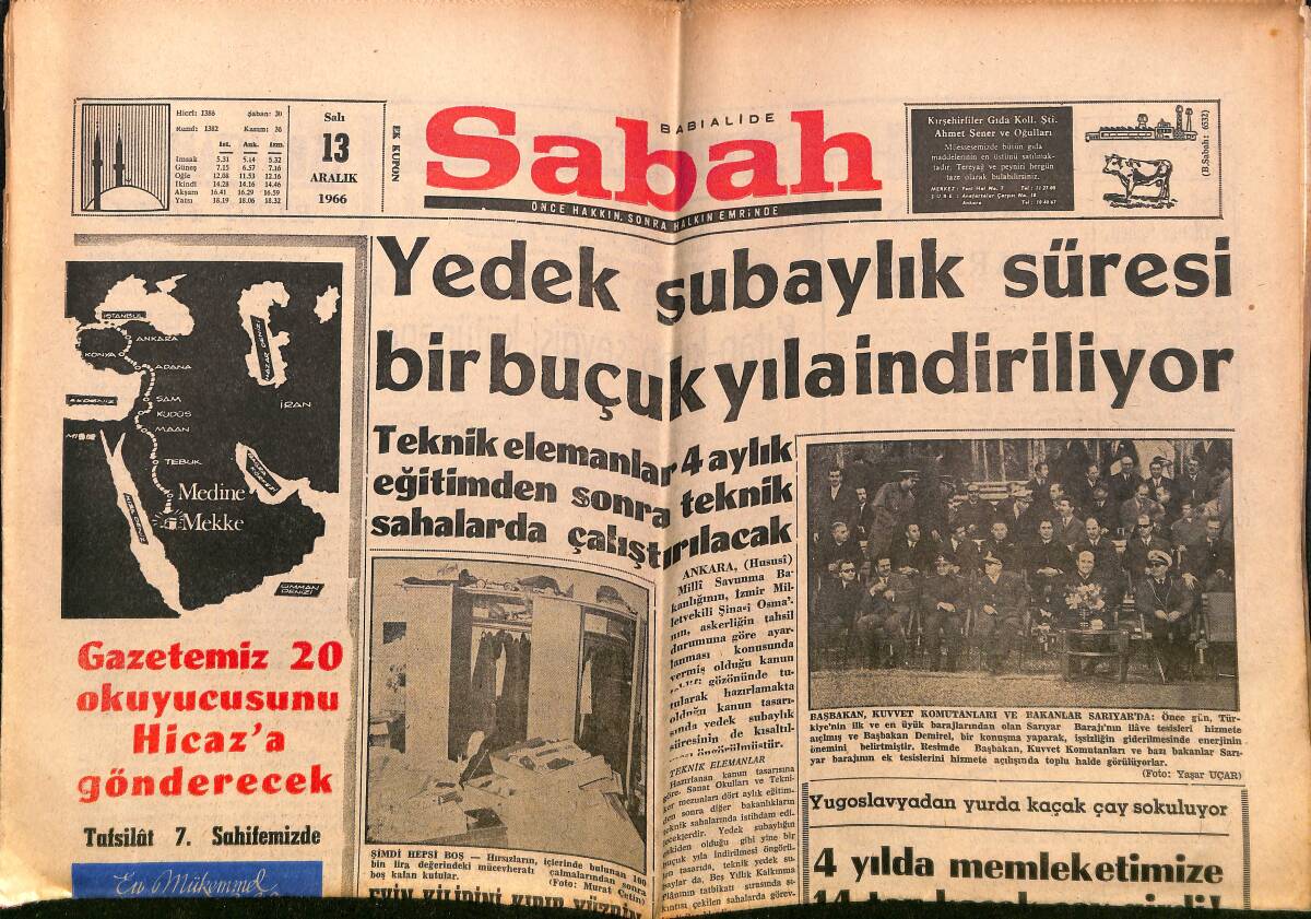 Sabah Gazetesi 13 Aralık 1966 - Kıbrıs İçin Garantör Devletlerin Dikkatini Çektik - Yedek Subaylık Süresi Bir Buçuk Yıla İndiriliyor GZ149725 - 1