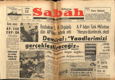 Sabah Gazetesi 13 Ekim 1965 - Hind İşgal Kuvvetleri Keşmir de Müslüman Halka Zulmediyor GZ63985 - 2