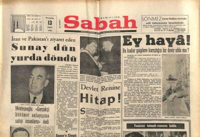 Sabah Gazetesi 13 Ekim 1966 - İran Ve Pakistanı Ziyaret Eden Sunay Dün Yurda Döndü GZ80695 - 1