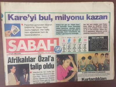 Sabah Gazetesi 13 Eylül 1985 - Afrikalılar Özala Talip Oldu GZ6990 - 2