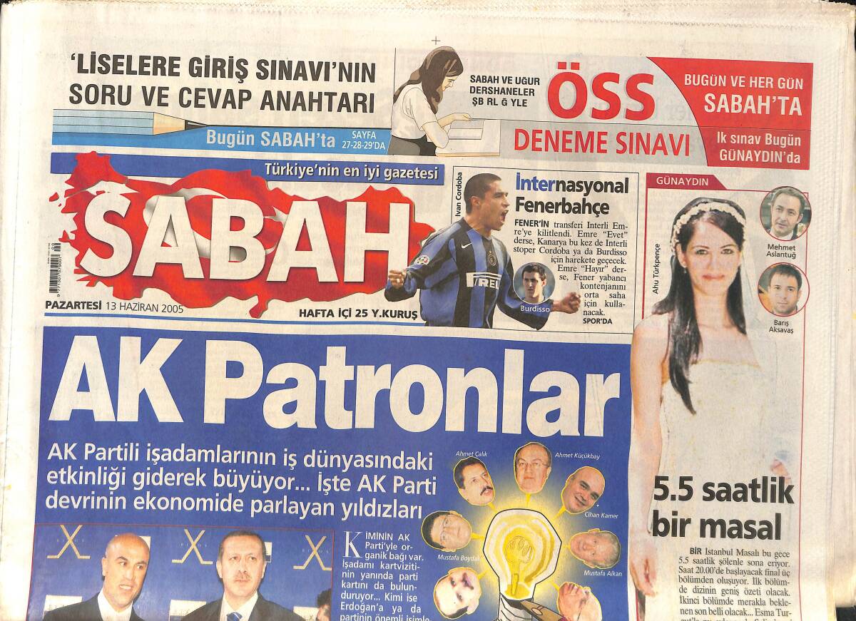 Sabah Gazetesi 13 Haziran 2005 - İnternasyonal Fenerbahçe - Recep Tayyip Erdoğan'dan 7 Yıldızlı Açılış GZ154459 - 1