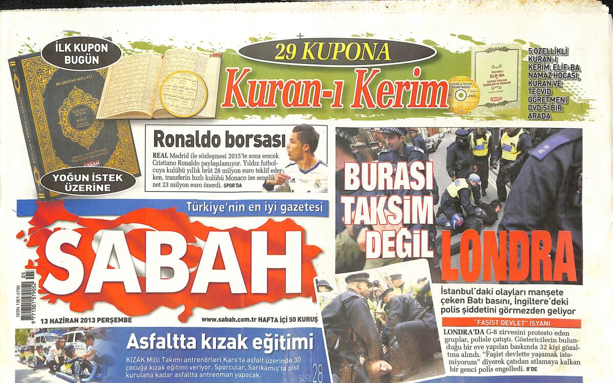 Sabah Gazetesi 13 Haziran 2013 - Ronaldo Borsası - 'Bir Merkezden Düğmeye Basıldı' - Sümela'da Restorasyon Sil Baştan GZ135765 - 1