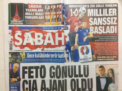 Sabah Gazetesi 13 Haziran 2016 - Fetö Gönüllü Cıa Ajanı Oldu GZ27893 - 1