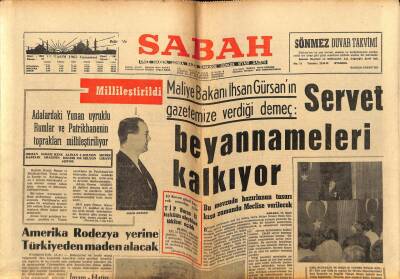 Sabah Gazetesi 13 Kasım 1965 - Amerika Rodezya yerine Türkiyeden Maden Alacak GZ74882 - 1