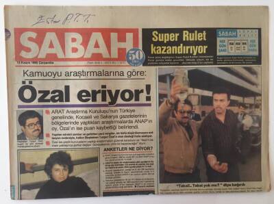 Sabah Gazetesi 13 Kasım 1985 - Kamoyu Araştırmalarına Göre Özal Eriyor GZ20968 - 1