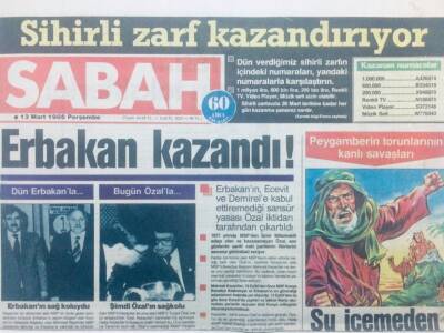 Sabah Gazetesi 13 Mart 1986 - Erbakan Kazandı GZ42325 - 1