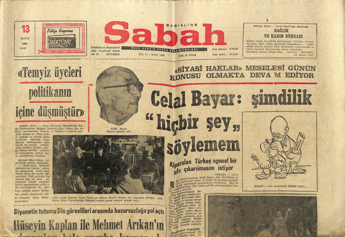 Sabah Gazetesi 13 Mayıs 1969 - Askeri Tıp Kongresinde Üyeler Çılgınca Eğlendi - Galatasaray'ı Çetin Bir Ekip Bekliyor GZ150087 - 1