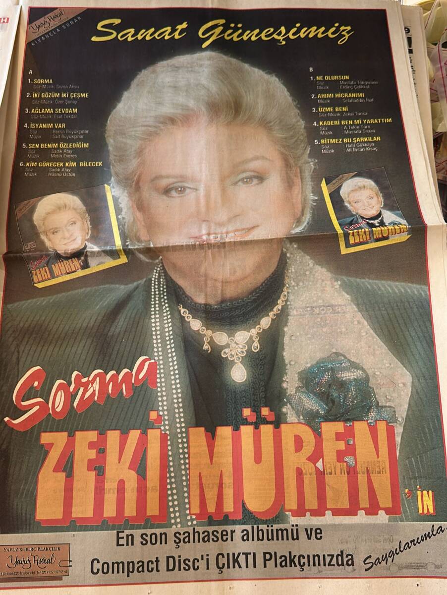 Sabah Gazetesi 13 Mayıs 1992 - Zeki Müren '' Sorma '' Plak Afişi - Emlak Bankası Deniz Yemeyen Domuz GZ157897 - 2