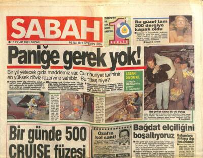 Sabah Gazetesi 13 Ocak 1991 - Bir Günde 500 Cruise Füzesi-Özalın Kol Saati GZ105397 - 1