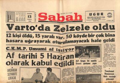 Sabah Gazetesi 13 Temmuz 1966 - Vartoda Zelzele Oldu GZ82071 - 1