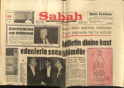 Sabah Gazetesi 14 Ağustos 1968 - Milletin Dinine Kast Edenlerin Sonu Ölümdür GZ64263 - 2