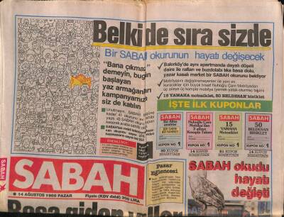 Sabah Gazetesi 14 Ağustos 1988 - Ahu Tuğba Sosyete Dallas Dizisini Geçti GZ81534 - 1