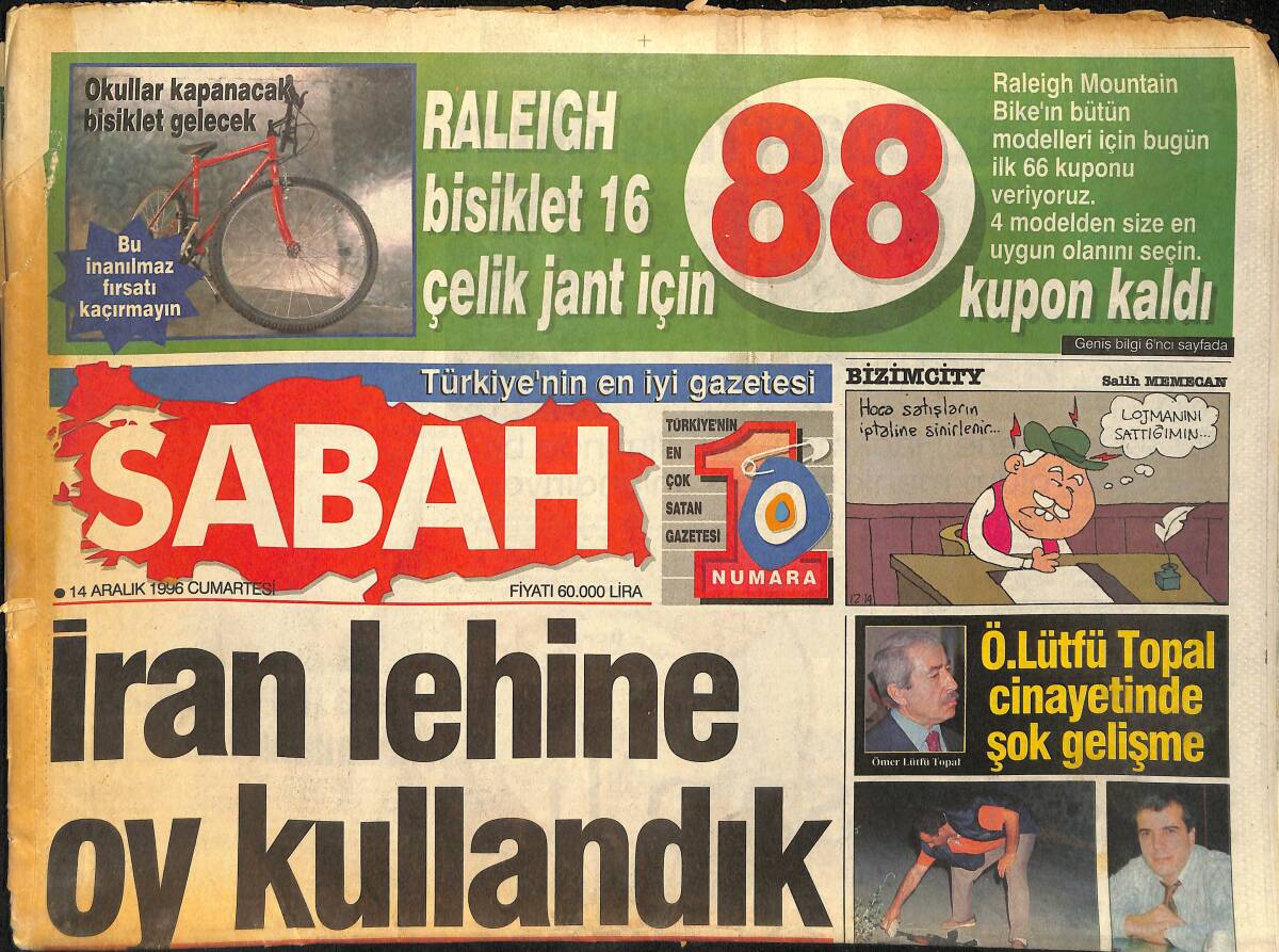 Sabah Gazetesi 14 Aralık 1996 - Avrupa Parasında Türkiye Tartışması - Formula 1'de Kaza GZ155422 - 1