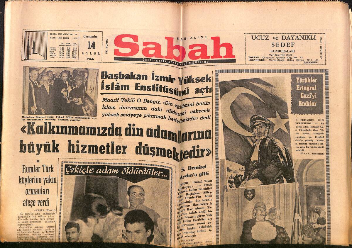 Sabah Gazetesi 14 Eylül 1966 - Başbakan İzmir Yüksek İslam Enstitüsünü Açtı - Muhammed Ali Texas'da Dövüşecek GZ149797 - 1