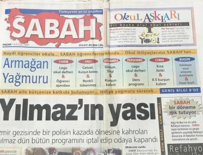 Sabah Gazetesi 14 Eylül 1997- Mesut Yılmazın Yası GZ36500 - 1