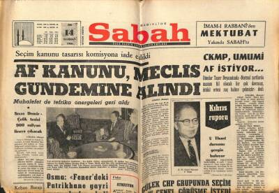 Sabah Gazetesi 14 Haziran 1966 - Af Kanunu Meclis Gündemine Alındı GZ64116 - 1