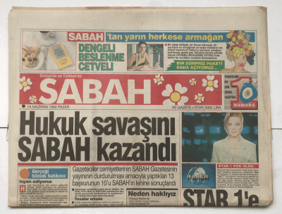 Sabah Gazetesi 14 Haziran 1992 - Star 1 e Darbe GZ7515 - 1