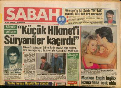 Sabah Gazetesi 14 Kasım 1986 - Küllenen Aşk Yine Alevlendi * Ahu Tuğba-Kenan Kalav - Ağca Yine Günün Adamı GZ125950 - 1