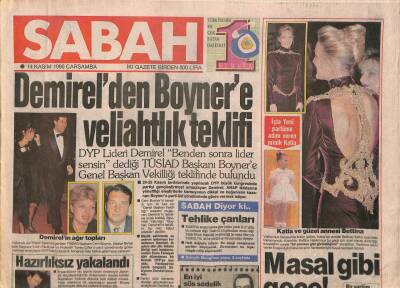 Sabah Gazetesi 14 Kasım 1990 - Demirelden Boynere Veliahtlık Teklifi GZ93048 - 1
