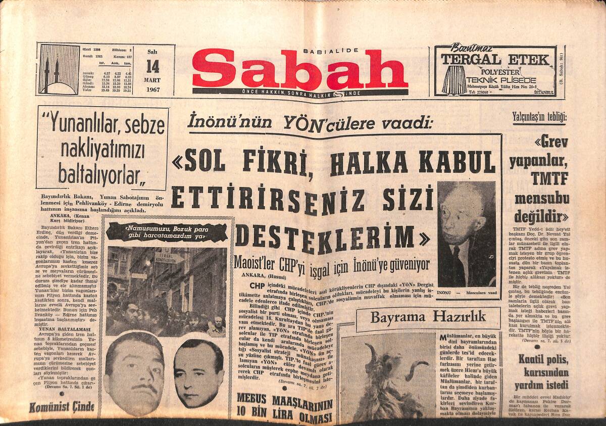 Sabah Gazetesi 14 Mart 1967 - Muhammed Ali Clay '' Türkiye'ye Gelmek İçin Çözüm Arıyorum '' - Ordu Takımımız Dün İran'a Gitti GZ149741 - 1