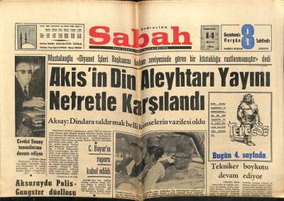 Sabah Gazetesi 14 Mayıs 1966 - Akisin Din Aleyhtarı Yayını Nefretle Karşılandı GZ63963 - 1