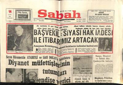 Sabah Gazetesi 14 Mayıs 1969 - Diyanet Müfettişlerinin Tutumu Endişe Verici GZ64180 - 2