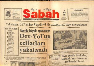Sabah Gazetesi 14 Mayıs 1981 - Egede Büyük Operasyon Dev-Yolun Cellatları Yakalandı GZ64257 - 2